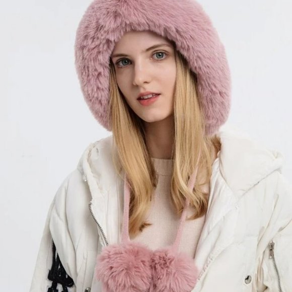Faux fur trimmed & pom pom knit Hat winter Pink, black, cream, tan or gray - Picture 9 of 15